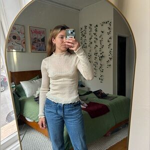 Zara Cream Sheer Long Sleeve Top